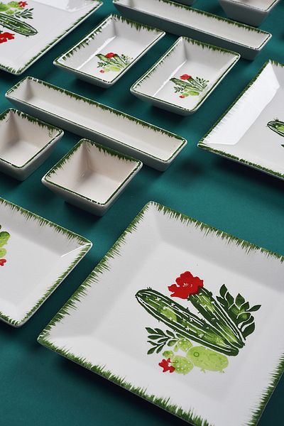 Piatti Naturali 16 Pieces of 6-Person Cactus Model Breakfast Set Handmade Breakfast Presentation Set Serving Plates