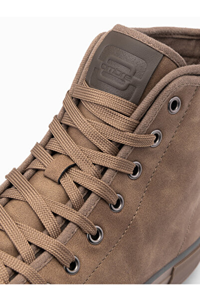 OMBRE Pánské vysoké tenisky s ozdobným lemováním - hnědé V2 OM-FOTH-0158 41