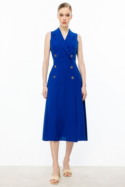 Mi Pret a Porter Mi Mono Collar Knee Slit Buttoned Dress