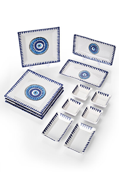 Piatti Naturali 12 Parça 4 Kişilik Nazar Kahvaltı Takımı Handmade Kahvaltılık Sunum Seti Servis Tabakları