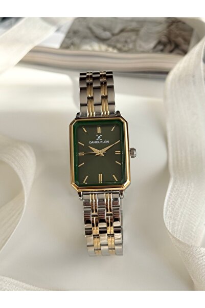 Daniel Klein Gold Gümüş Renk Yeşil İç Kadran Kadın Kol Saati