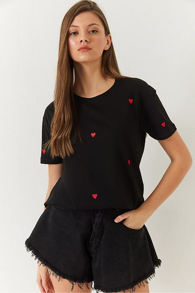 Bianco Lucci Herz besticktes Damen-T-Shirt - 60602004