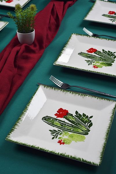 Piatti Naturali Set of 6 Stylish Design Handmade Cactus Pastry Plates Presentation Set Serving Plates Dessert Plate 20cm
