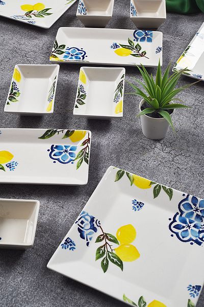 Piatti Naturali 12 Pieces 4-Person Lemon Breakfast Set Handmade Breakfast Presentation Set Serving Plates