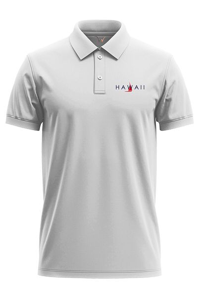 WİDİ Λευκό μπλουζάκι με γιακά πόλο με στάμπα Hawaii Written Boat Summer 100% βαμβάκι