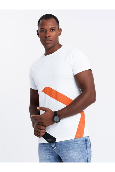 OMBRE Herren-T-Shirt aus Baumwolle mit kontrastierendem zweifarbigem Aufdruck - weiß V2 OM-TSPT-0219 L
