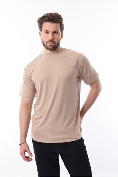 Madmext Ανδρικό μπλουζάκι Beige Crew Neck Basic E7113