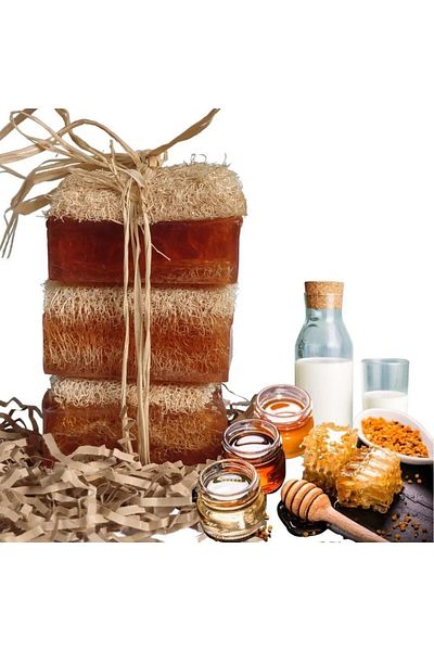 Turkishcare Natural Pumpkin Fiber Honey and Milk Soap 120 Gr Set of Three