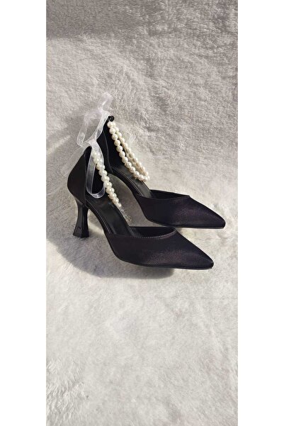 Berush Bride PANTOFI DE FEMEIE NEGRU SATINAT ANTERIOR PERLA