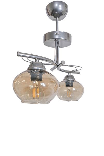 Fer Avize Rengin Modern Chrome Color 2-Piece Glass Chandelier Living Room - Kitchen - Bedroom