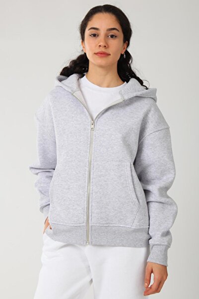 Coredra Top de bază pentru femei, cu glugă și fermoar