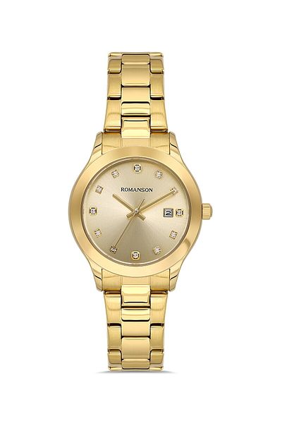 Romanson Rm4205Uu1Ga21G Steel Cord Gold Color Stone Women's Wristwatch with Calendar