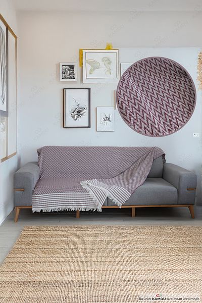 Kamdu 170X210 cm Zickzack Pattern Bordered Sofa Cover - Cotton and Luxury Sofa Cover