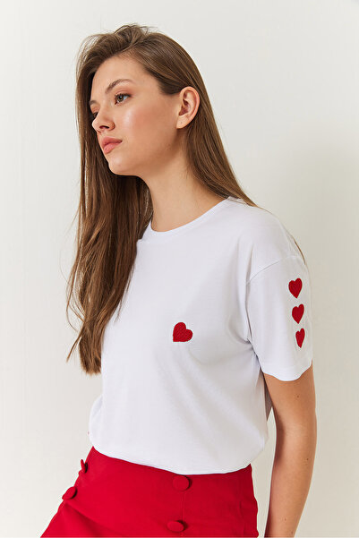 Bianco Lucci Γυναικείο μπλουζάκι με κεντημένη καρδιά - 60602008