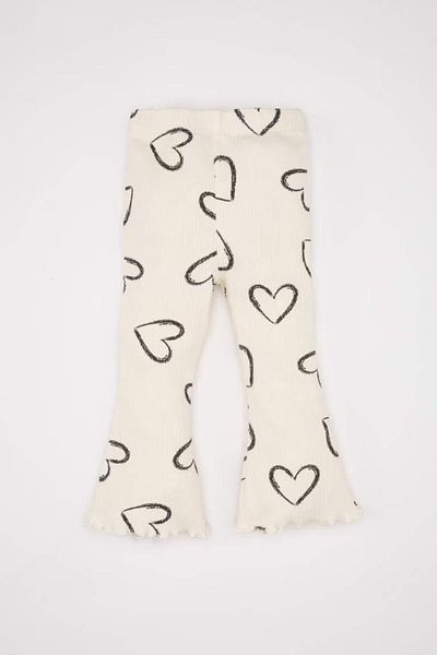 DeFacto Heart Print Baby Girl Sweatshirt and Flared Leg - Crew Neck, Elastic Waist