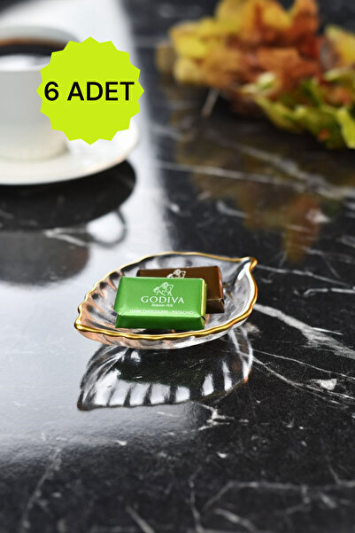 MİNİ Gold Yaldızlı 6'lı Yaprak Model Cam Sosluk Lokumluk Sunumluk Set