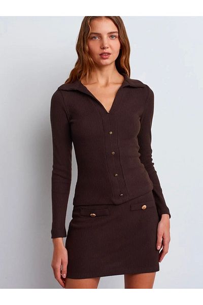 Dilvin 31436 Polo Collar Button Detailed Ball-Brown