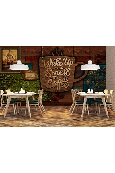 Tasarım Kahve Kupa Temalı Coffee 3 Boyutlu Otantik Cafe Restoran Duvar Kağıdı