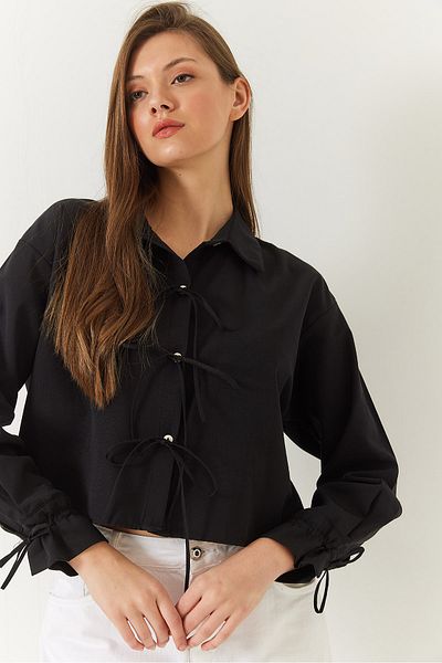 Bianco Lucci Front and Sleeve Tie Detailed Crop Shirt 2022 60271070