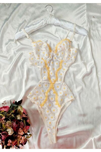 LeralinClothes Sarı papatyalı bodysuit, Balenli bodysuit