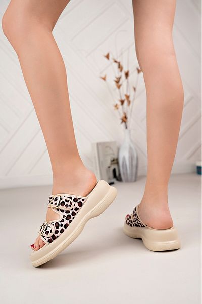 bakacstore Άνετες παντόφλες ορθοπεδικές μπεζ λεοπάρ μοτίβο