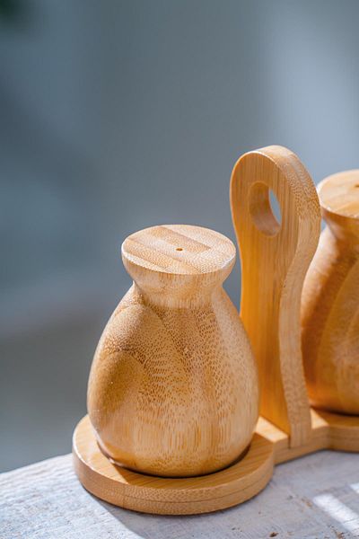 ACAR Salt and Pepper Shakers Set with Bamboo Stand - 15 cm