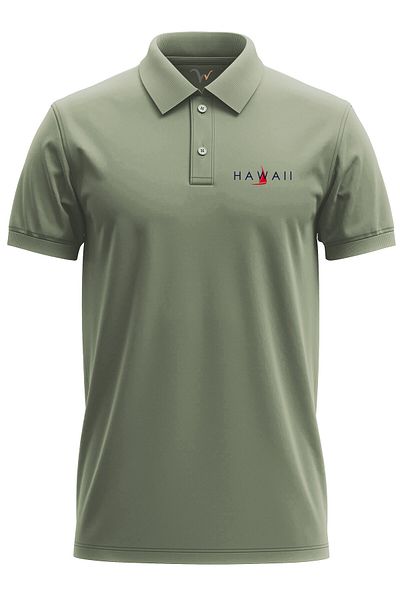 WİDİ Tricou hawaian scris cu barca imprimat de vară 100% bumbac, cu gât polo, kaki
