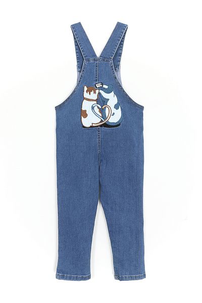 DobaKids Blue Unisex Baby and Kids Denim Salopet - Cat Patterned