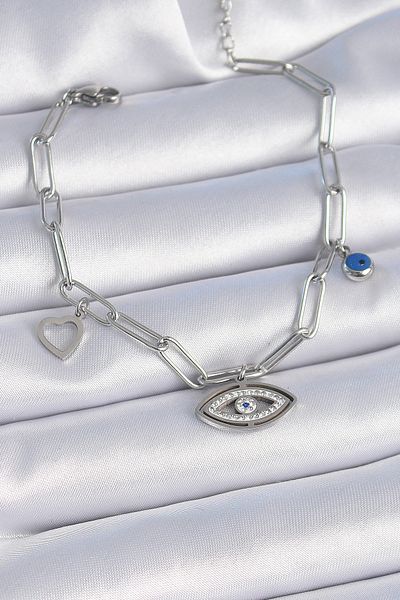 Skygo 316L Silver Color Heart Detailed Women's Bracelet with Zircon Stone - Tj-Bb6442