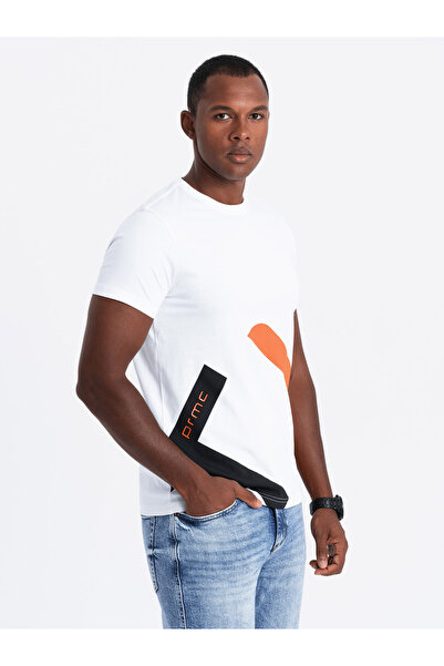 OMBRE Ανδρικό βαμβακερό μπλουζάκι με αντίθεση διχρωμίας - λευκό V2 OM-TSPT-0219 XL