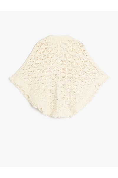 Koton Button Closure V-Neck Tassel Detailed Knitwear Poncho