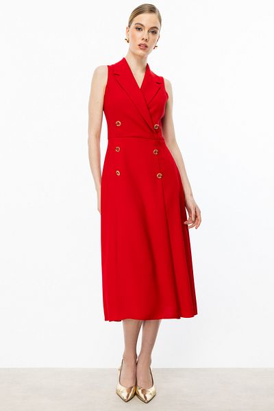 Mi Pret a Porter Mi Mono Collar Knee Slit Buttoned Dress