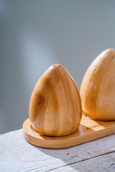 ACAR Set of 2 Salt and Pepper Shakers with Bamboo Stand - 14 cm