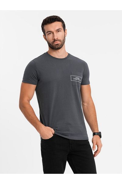 OMBRE Ombre Streetstyle pánské bavlněné tričko s kapesním potiskem - černé V1 OM-TSCT-0108 XL