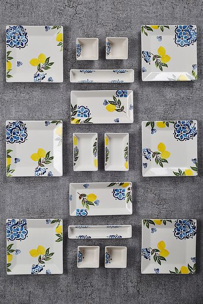 Piatti Naturali 16 Pieces 6 Seater Lemon Breakfast Set Handmade Breakfast Presentation Set Serving Plates