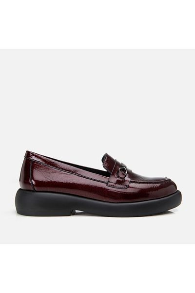 Hotiç Loafer de damă din piele naturală roșu Claret cu cataramă