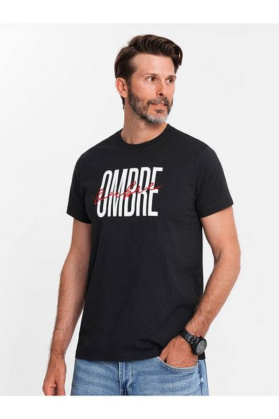 OMBRE Pánské bavlněné tričko s dvojitým logem - černé V2 OM-TSPT-0210 XL