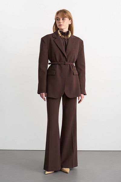 KADRİYE BAŞTÜRK Fit Cut Padded Jacket and Trousers Set - Brown