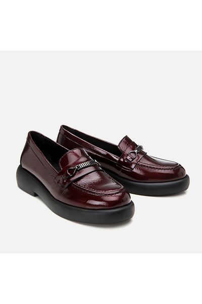 Hotiç Loafer de damă din piele naturală roșu Claret cu cataramă