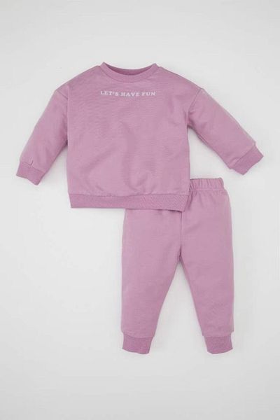 DeFacto Crew Neck Printed Sweatshirt and Elastic Jogger Sweatpants for Baby Girl - D0814A524Au