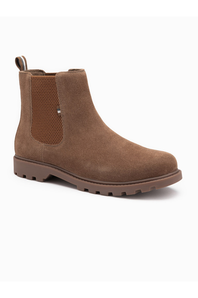 OMBRE Nazouvací semišové pánské vysoké boty - světle hnědé V4 OM-FOBO-0173 43