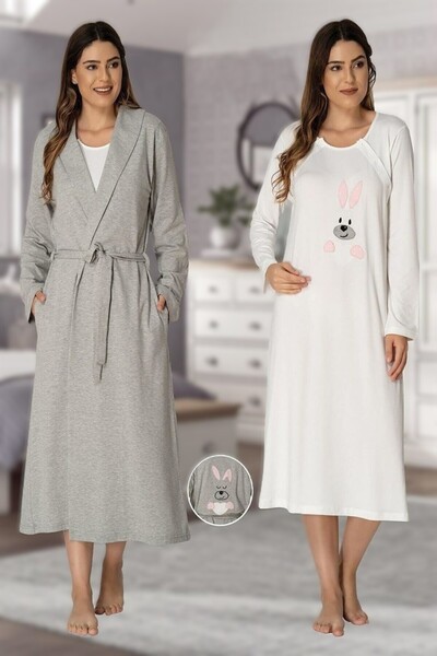 Pelin Γυναικείο Σετ Νυχτικό Μητρότητας Μητρότητας με ροζ κουνέλι