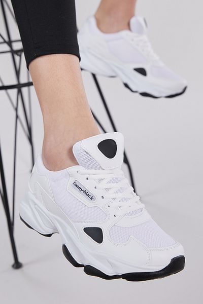 PowerSpeed Unisex White Black Comfortable Fit High Sole Lace-Up Sports Shoes