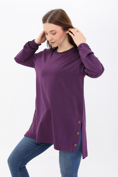 Birol Triko Kadın Mürdüm Düğmeli Tunik