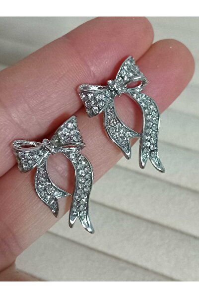 mos&more Gümüş Taşlı Fiyonk Tasarım Kadın Küpe