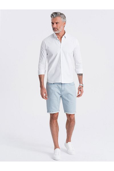 OMBRE Pantaloni scurți din denim pentru bărbați în dungi delicate - albastru deschis V1 OM-SRDS-0129 S
