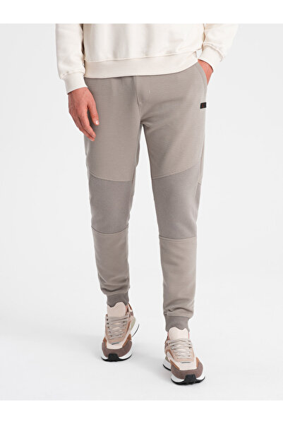 OMBRE Ανδρικό αθλητικό παντελόνι με ένθετα από οθωμανικό ύφασμα - στάχτη V4 OM-PASK-0127 XL