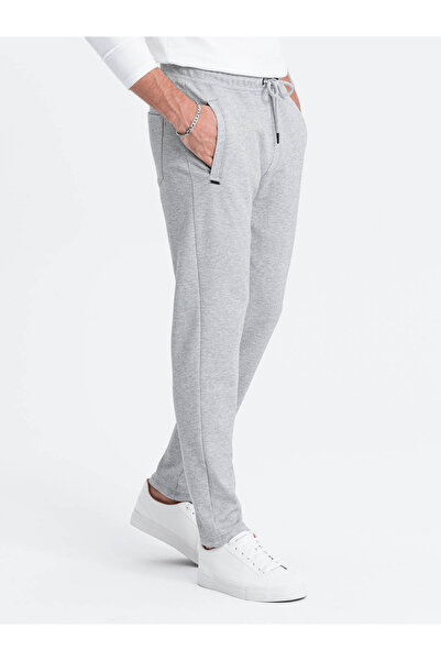 OMBRE Pánské tepláky mrkvového střihu - šedá melanž V3 OM-PASK-0166 S