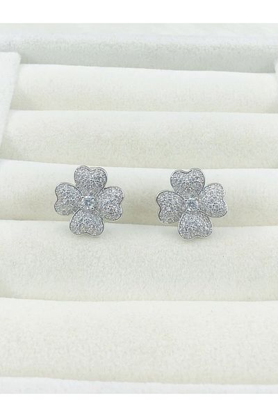 DS DİAMONDSHOP Clover Zircon Stone Earrings New Season Bykp- 202502404