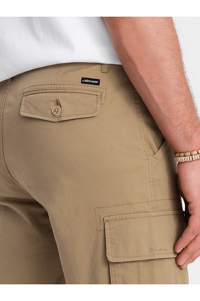 OMBRE Jednobarevné pánské kraťasy s cargo kapsami - pískové V1 OM-SRCG-0133 XXL